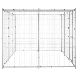vidaXL Outdoor Dog Kennel with Roof Galvanized Steel 7.26 m²