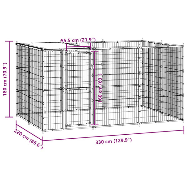 vidaXL Outdoor Dog Kennel with Roof Galvanized Steel 7.26 m²