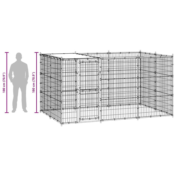 vidaXL Outdoor Dog Kennel with Roof Galvanized Steel 7.26 m²