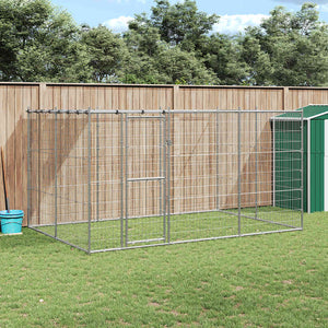 vidaXL Outdoor Dog Kennel with Roof Galvanized Steel 7.26 m²