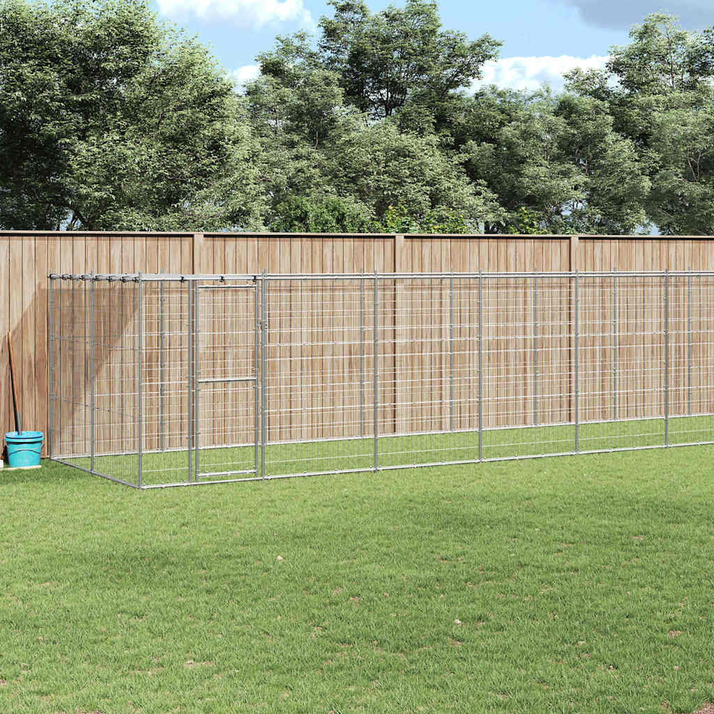 vidaXL Outdoor Dog Kennel with Roof Galvanized Steel 26.62 m²