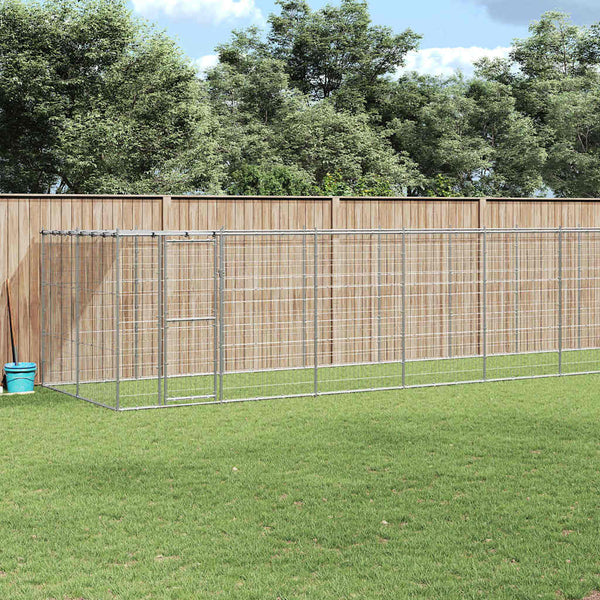 vidaXL Outdoor Dog Kennel with Roof Galvanized Steel 26.62 m²
