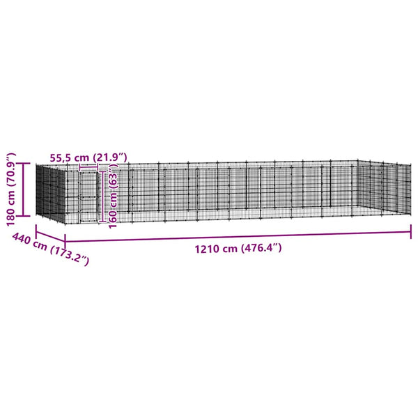 vidaXL Outdoor Dog Kennel Steel 53.24 m²