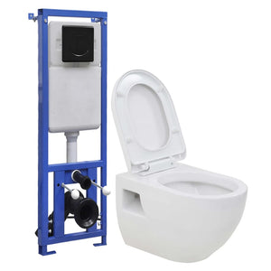 vidaXL Wall-Mounted Toilet with Concealed Cistern Ceramic