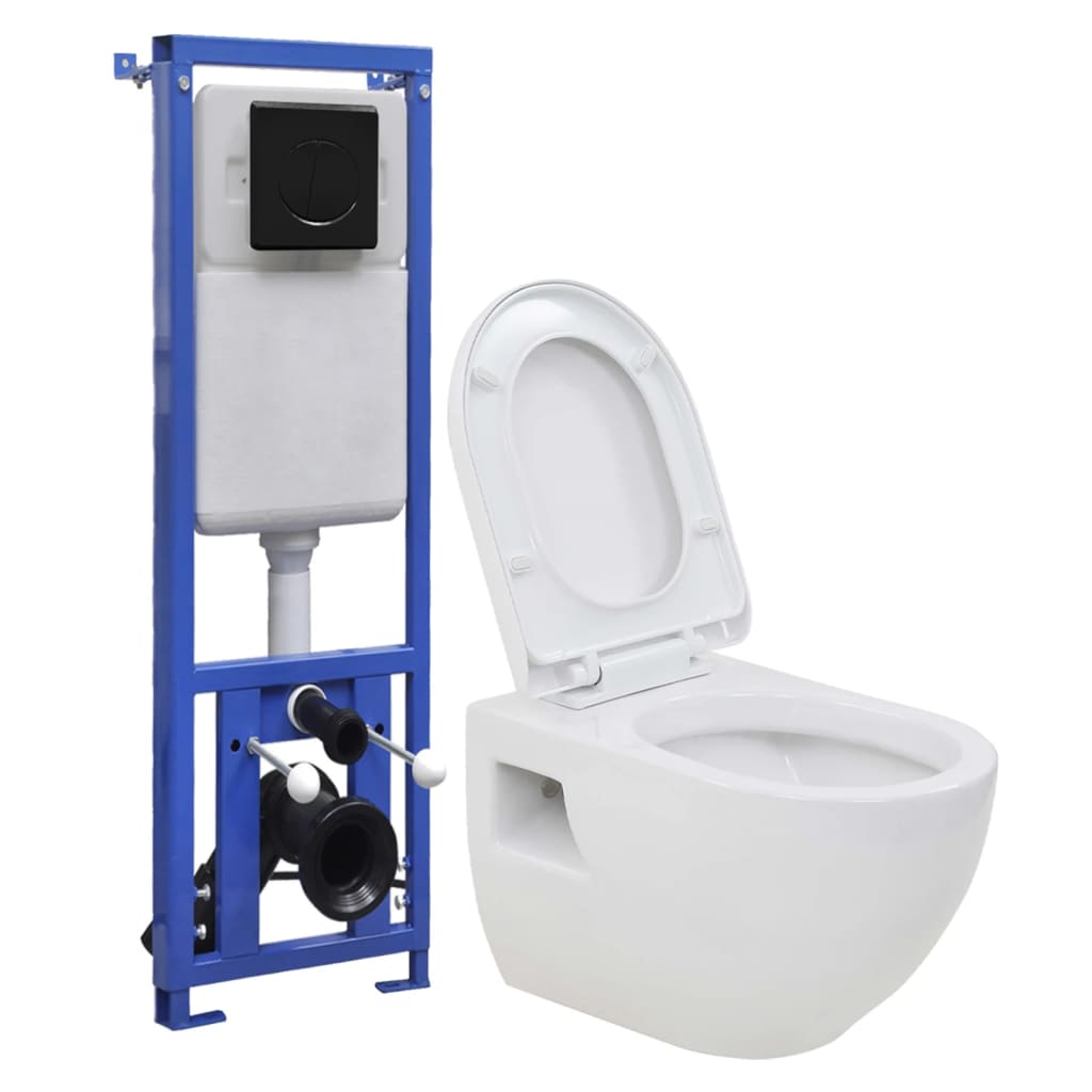 vidaXL Wall-Mounted Toilet with Concealed Cistern Ceramic