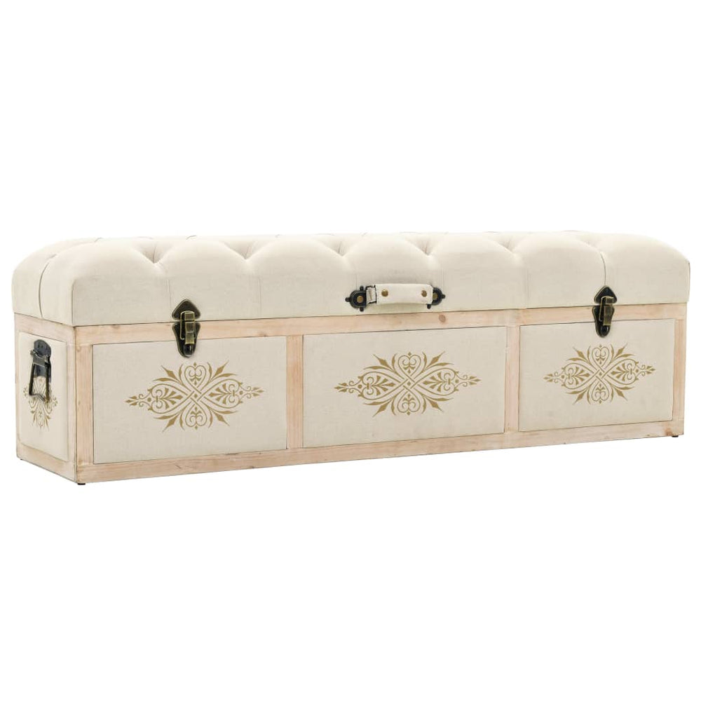 vidaXL Storage Bench 110 cm Cream Solid Fir Wood and Fabric