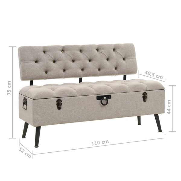 vidaXL Storage Bench with Backrest 110cm Cream Fabric