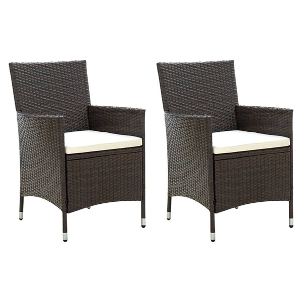 vidaXL Garden Chairs with Seat Cushions 2 pcs Poly Rattan Brown