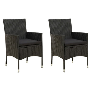 vidaXL Garden Chairs with Seat Cushions 2 pcs Poly Rattan Black