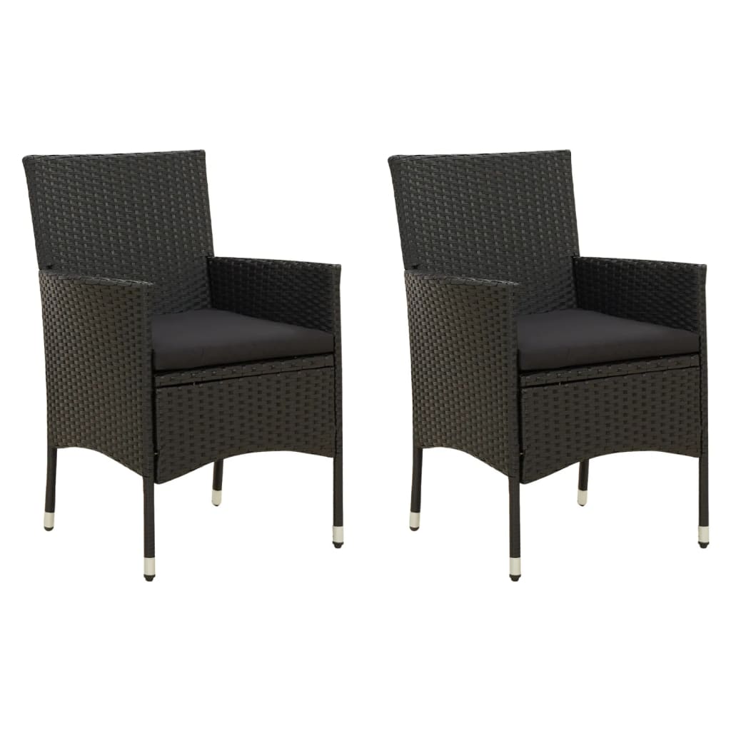 vidaXL Garden Chairs with Seat Cushions 2 pcs Poly Rattan Black