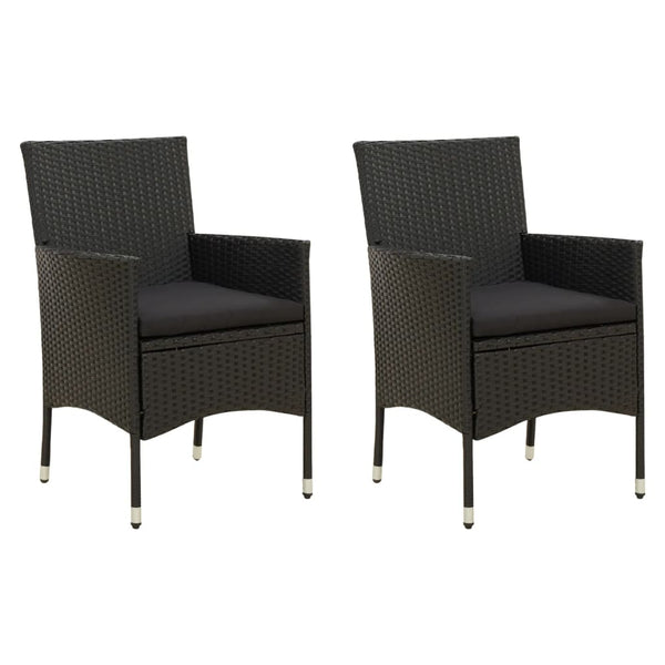 vidaXL Garden Chairs with Seat Cushions 2 pcs Poly Rattan Black