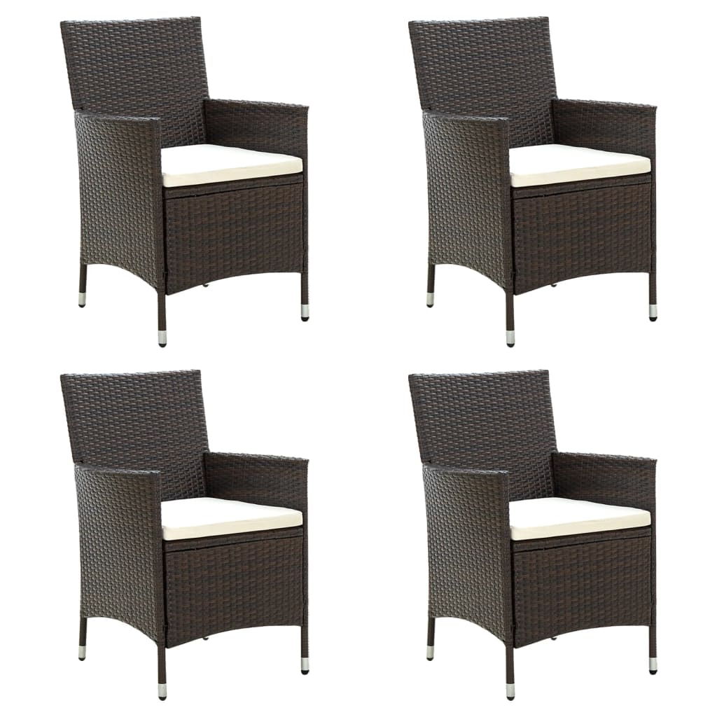 vidaXL Garden Dining Chairs with Cushions 4 pcs Poly Rattan Brown