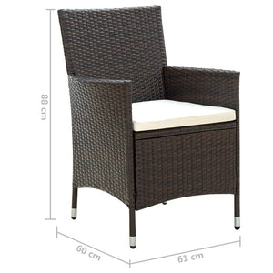 vidaXL Garden Dining Chairs with Cushions 4 pcs Poly Rattan Brown