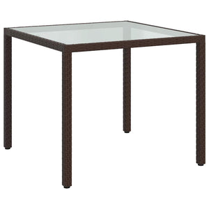 vidaXL Garden Table 90x90x75 cm Tempered Glass Poly Rattan Brown