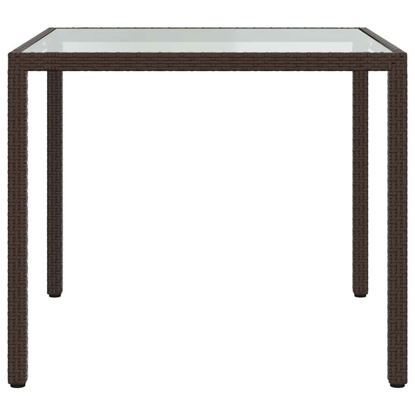 vidaXL Garden Table 90x90x75 cm Tempered Glass Poly Rattan Brown