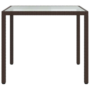 vidaXL Garden Table 90x90x75 cm Tempered Glass Poly Rattan Brown