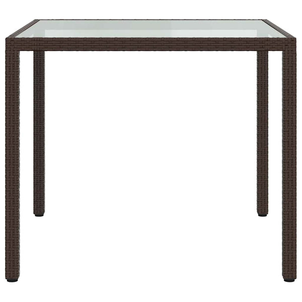 vidaXL Garden Table 90x90x75 cm Tempered Glass Poly Rattan Brown