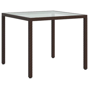 vidaXL Garden Table 90x90x75 cm Tempered Glass Poly Rattan Brown