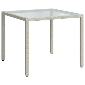 vidaXL Garden Table 90x90x75 cm Tempered Glass Poly Rattan White