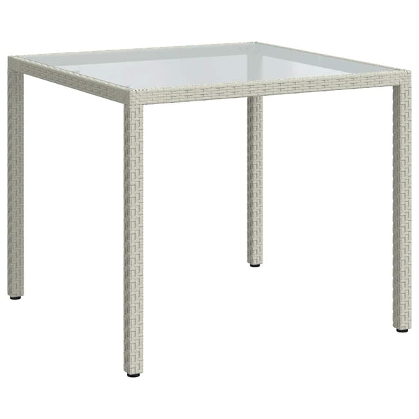 vidaXL Garden Table 90x90x75 cm Tempered Glass Poly Rattan White