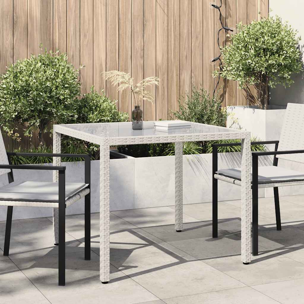 vidaXL Garden Table 90x90x75 cm Tempered Glass Poly Rattan White