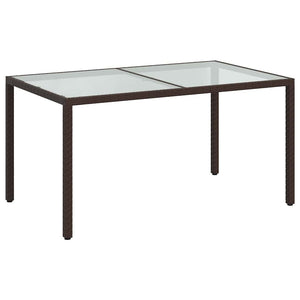 vidaXL Garden Table 150x90x75 cm Tempered Glass Poly Rattan Brown