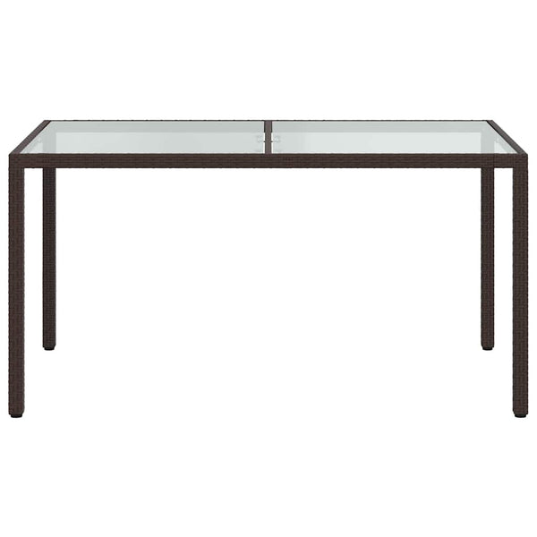 vidaXL Garden Table 150x90x75 cm Tempered Glass Poly Rattan Brown
