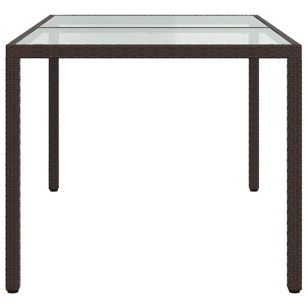 vidaXL Garden Table 150x90x75 cm Tempered Glass Poly Rattan Brown