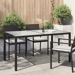 vidaXL Garden Table 150x90x75 cm Tempered Glass Poly Rattan Brown