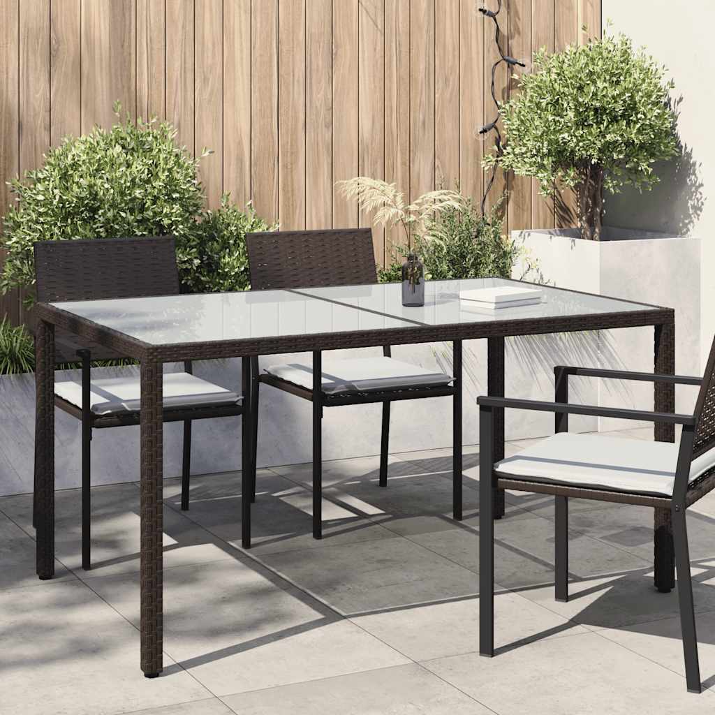 vidaXL Garden Table 150x90x75 cm Tempered Glass Poly Rattan Brown