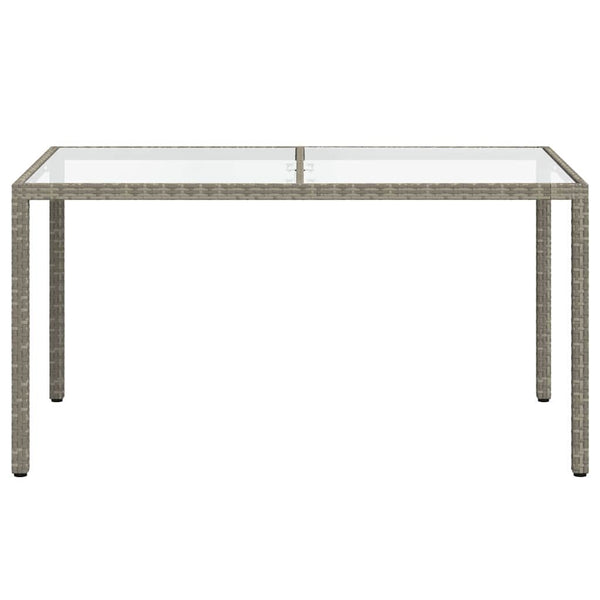 vidaXL Garden Table 150x90x75 cm Tempered Glass and Poly Rattan Grey