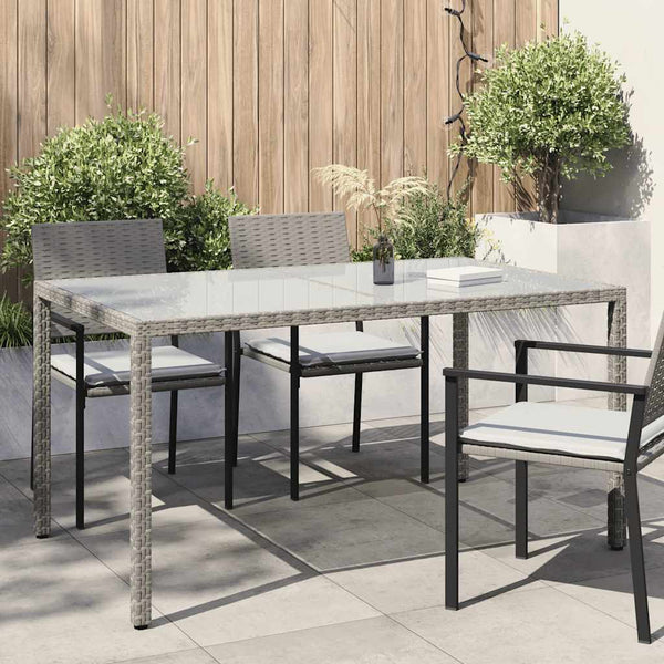 vidaXL Garden Table 150x90x75 cm Tempered Glass and Poly Rattan Grey