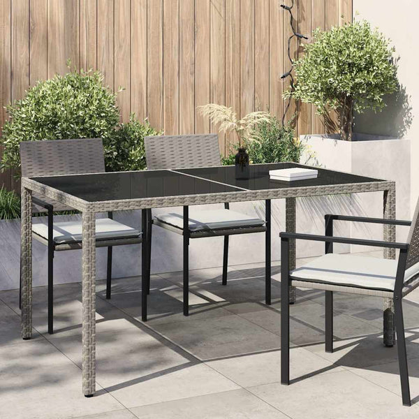 vidaXL Garden Table 150x90x75 cm Tempered Glass and Poly Rattan Grey