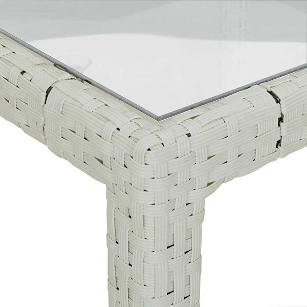 vidaXL Garden Table 150x90x75 cm Tempered Glass Poly Rattan White