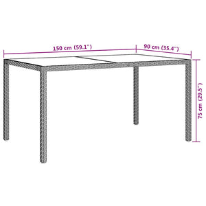 vidaXL Garden Table 150x90x75 cm Tempered Glass Poly Rattan White