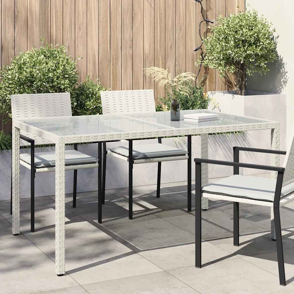 vidaXL Garden Table 150x90x75 cm Tempered Glass Poly Rattan White
