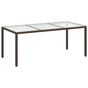vidaXL Garden Table Brown 190x90x75 cm Tempered Glass and Poly Rattan