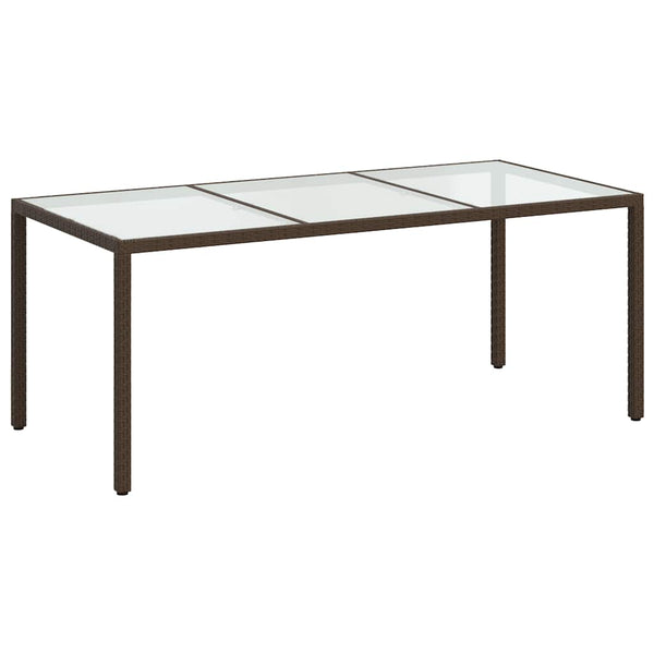 vidaXL Garden Table Brown 190x90x75 cm Tempered Glass and Poly Rattan