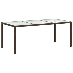 vidaXL Garden Table Brown 190x90x75 cm Tempered Glass and Poly Rattan