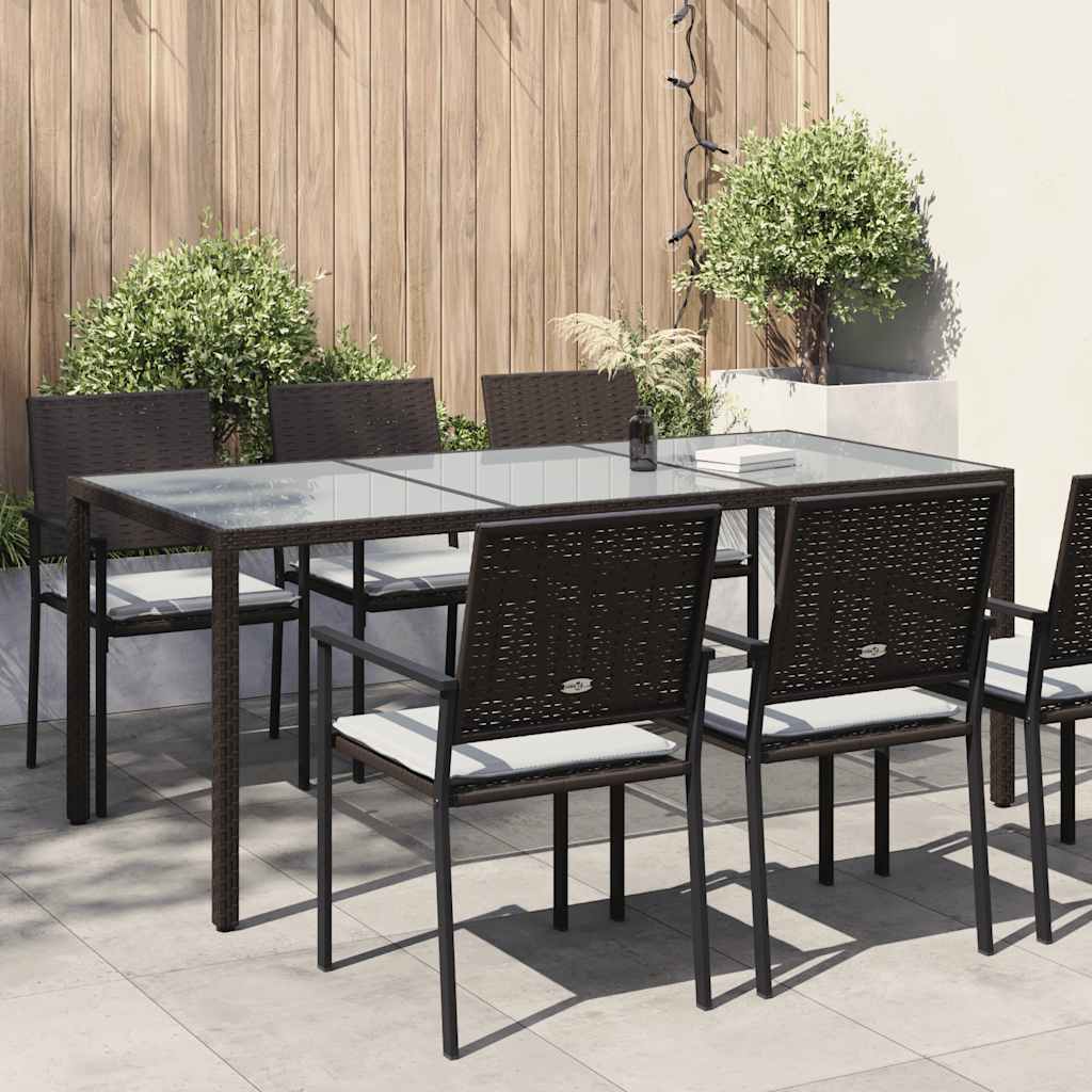 vidaXL Garden Table Brown 190x90x75 cm Tempered Glass and Poly Rattan