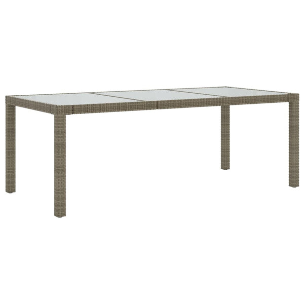 vidaXL Garden Table Gray 190x90x75 cm Tempered Glass and Poly Rattan