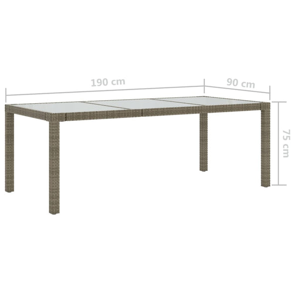 vidaXL Garden Table Gray 190x90x75 cm Tempered Glass and Poly Rattan