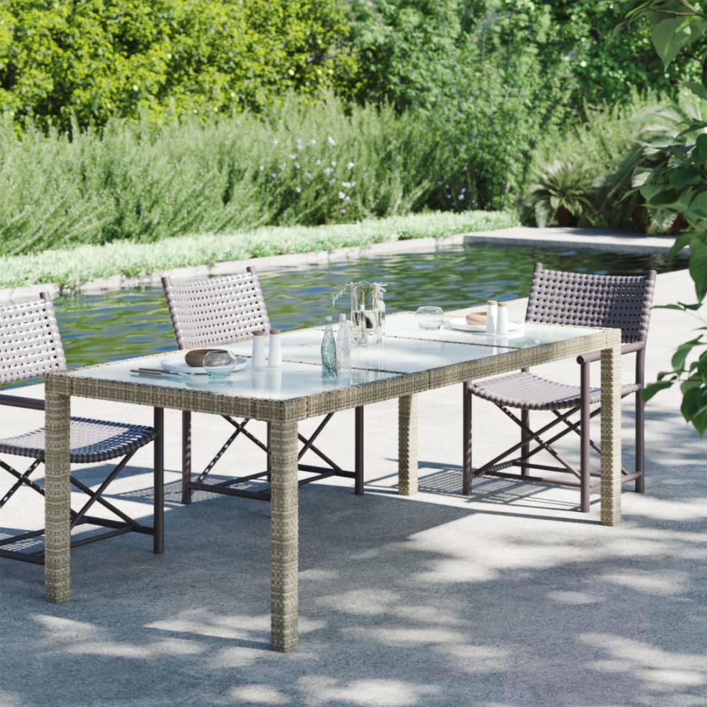 vidaXL Garden Table Gray 190x90x75 cm Tempered Glass and Poly Rattan