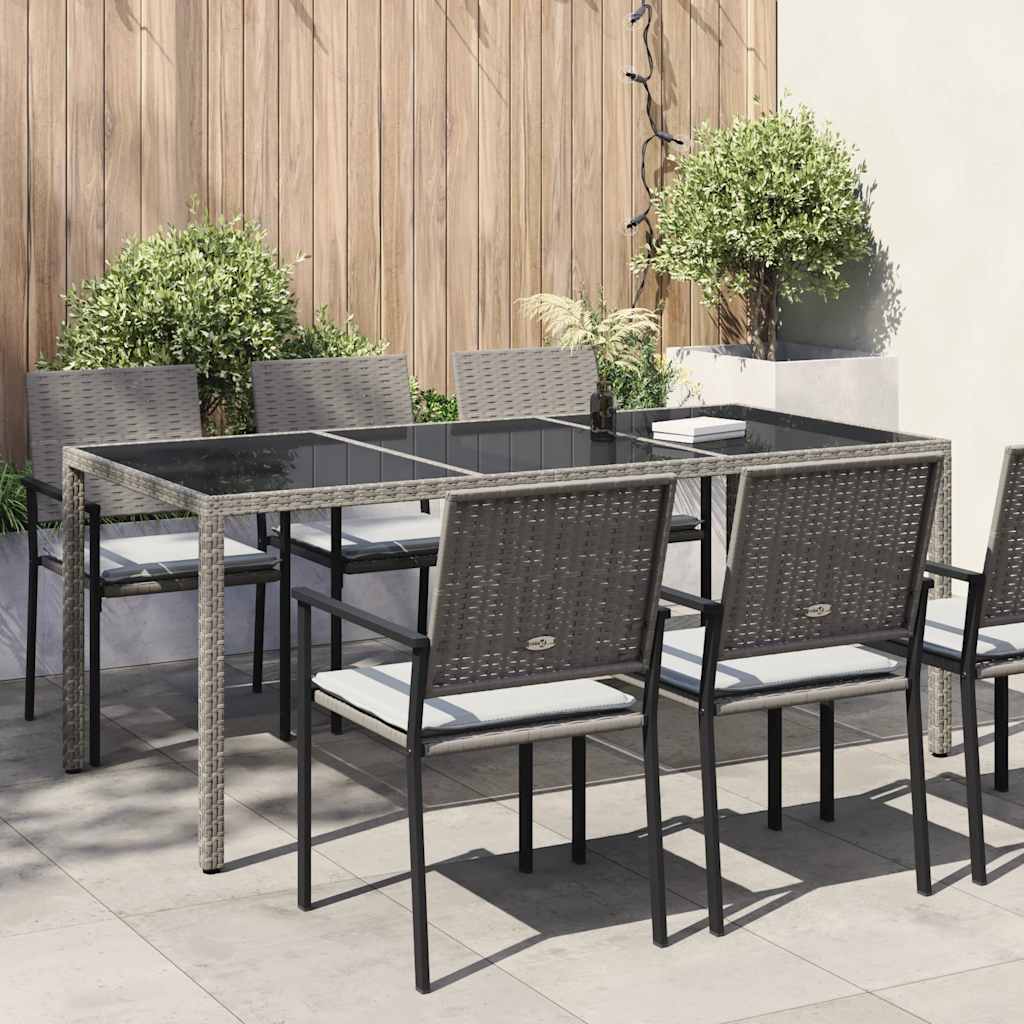 vidaXL Garden Table Grey 190x90x75 cm Tempered Glass and Poly Rattan