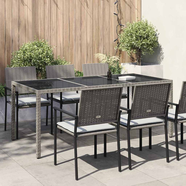vidaXL Garden Table Grey 190x90x75 cm Tempered Glass and Poly Rattan
