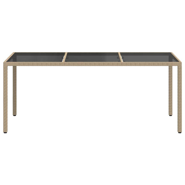 vidaXL Garden Table Beige 190x90x75 cm Tempered Glass and Poly Rattan