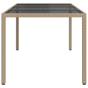vidaXL Garden Table Beige 190x90x75 cm Tempered Glass and Poly Rattan