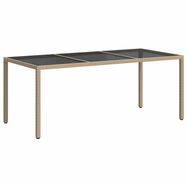 vidaXL Garden Table Beige 190x90x75 cm Tempered Glass and Poly Rattan