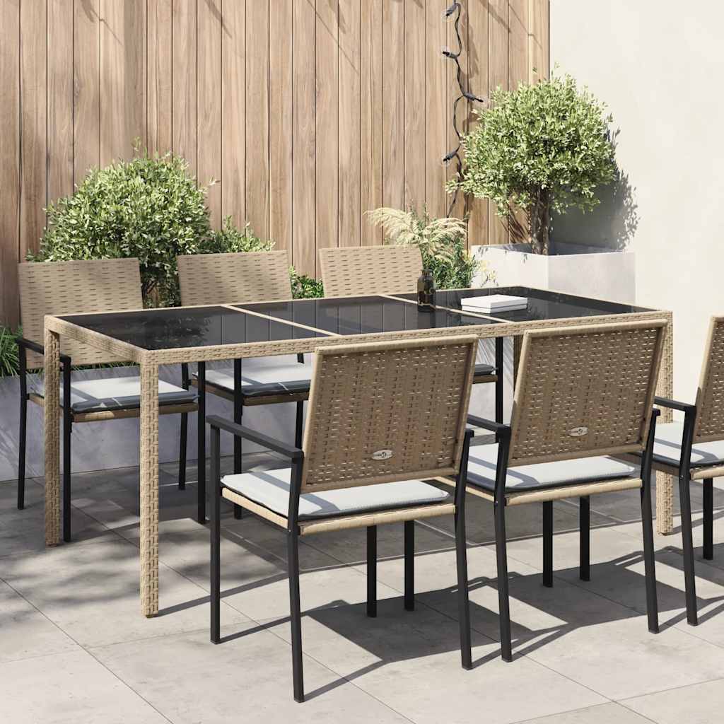 vidaXL Garden Table Beige 190x90x75 cm Tempered Glass and Poly Rattan