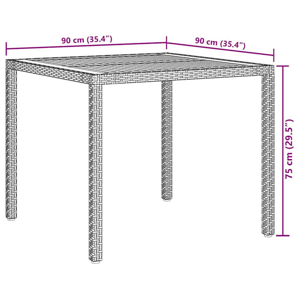 vidaXL Garden Table 90x90x75 cm Poly Rattan and Acacia Wood Black